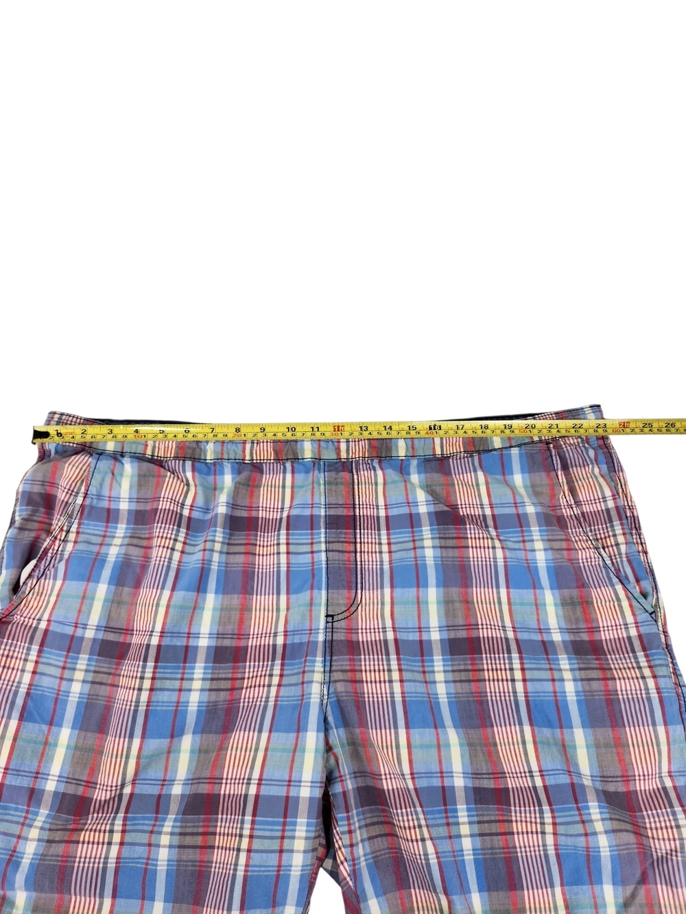 U.S. Polo Assn Men’s Plaid Pull On Drawstring Shorts 2XL Blue Red Cotton Preppy - Picture 10 of 12